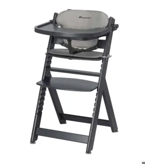 BEBECONFORT Timba + coussin, Chaise haute bébé, Chaise bois, De 6 mois à 10 ans (30kg), Mineral Graphite gris - Bébé Confort